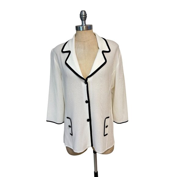 Misook Jackets & Blazers - Misook White & Black Acrylic Blazer Jacket With 3/4 Sleeves Womens Large